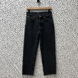 Zara Black Straight Leg Button Fly Jeans